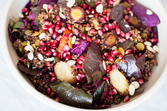 Healthy Roasted Carrot Quinoa Salad in a while bowl