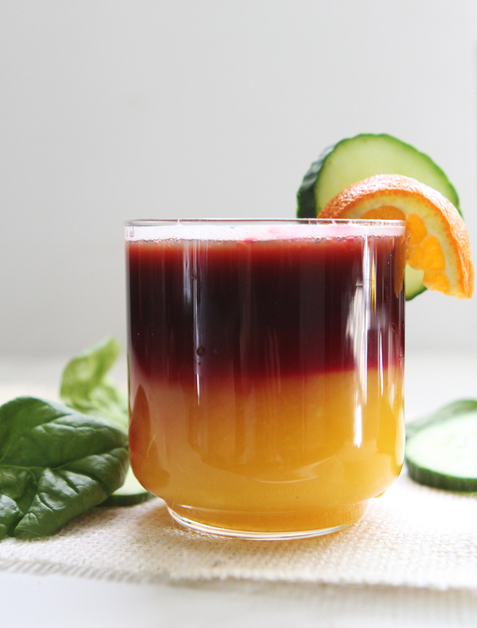 rainbow juice in glass 