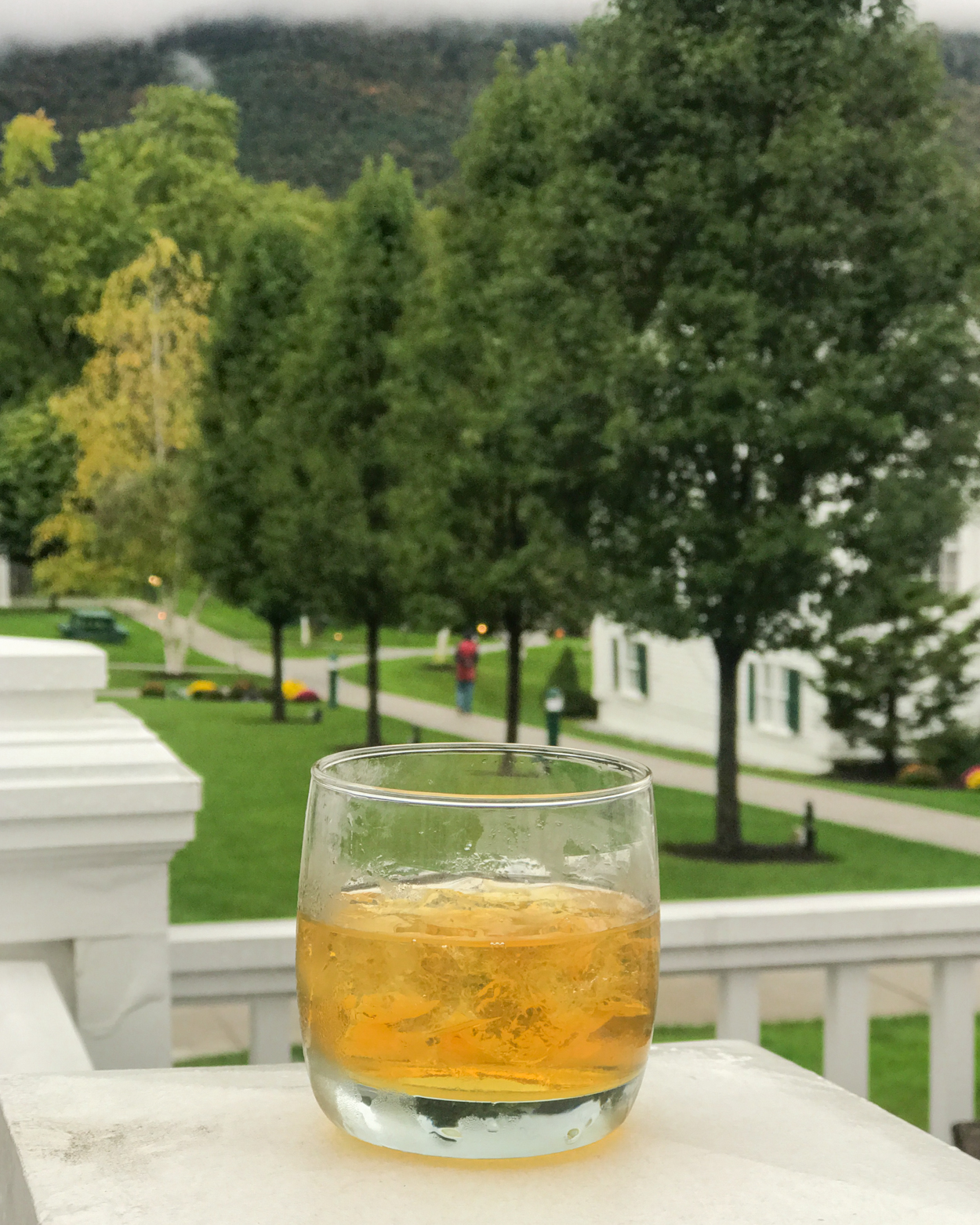 Sazarac drink on the patio at the Equinox Resort in Manchester Vermont 