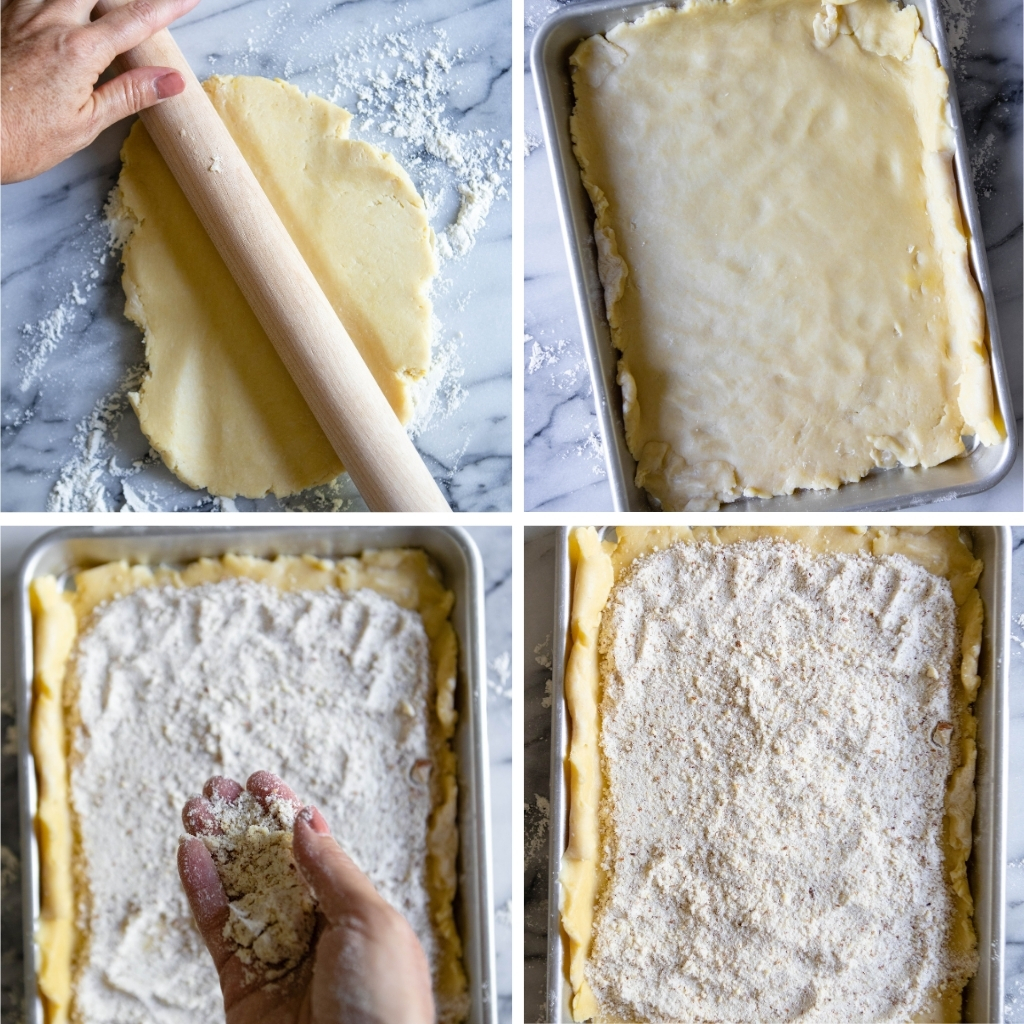 rolling out tart dough and filling 