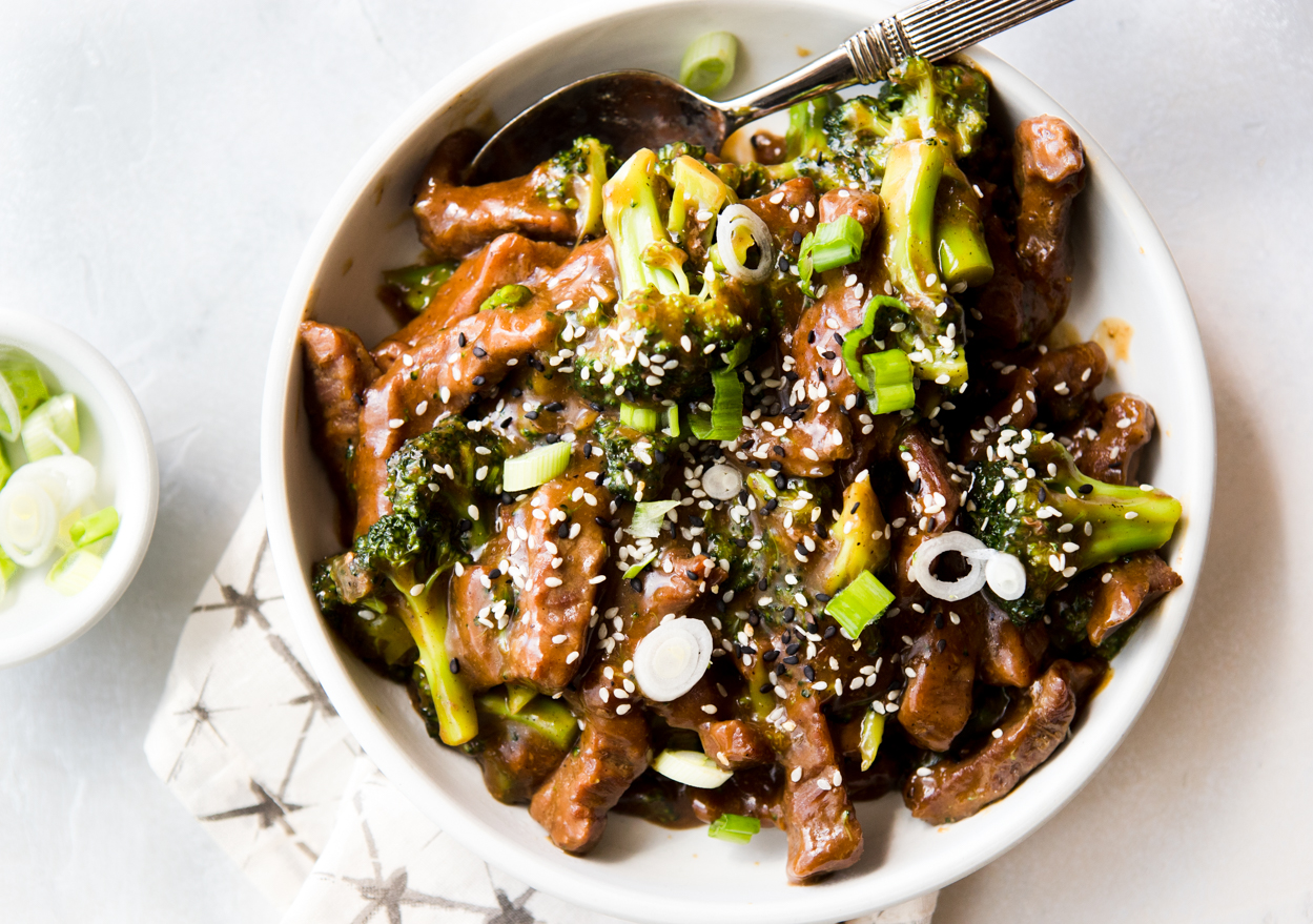 Chinese Beef and Broccoli made in the Instant Pot in a bowl over rice