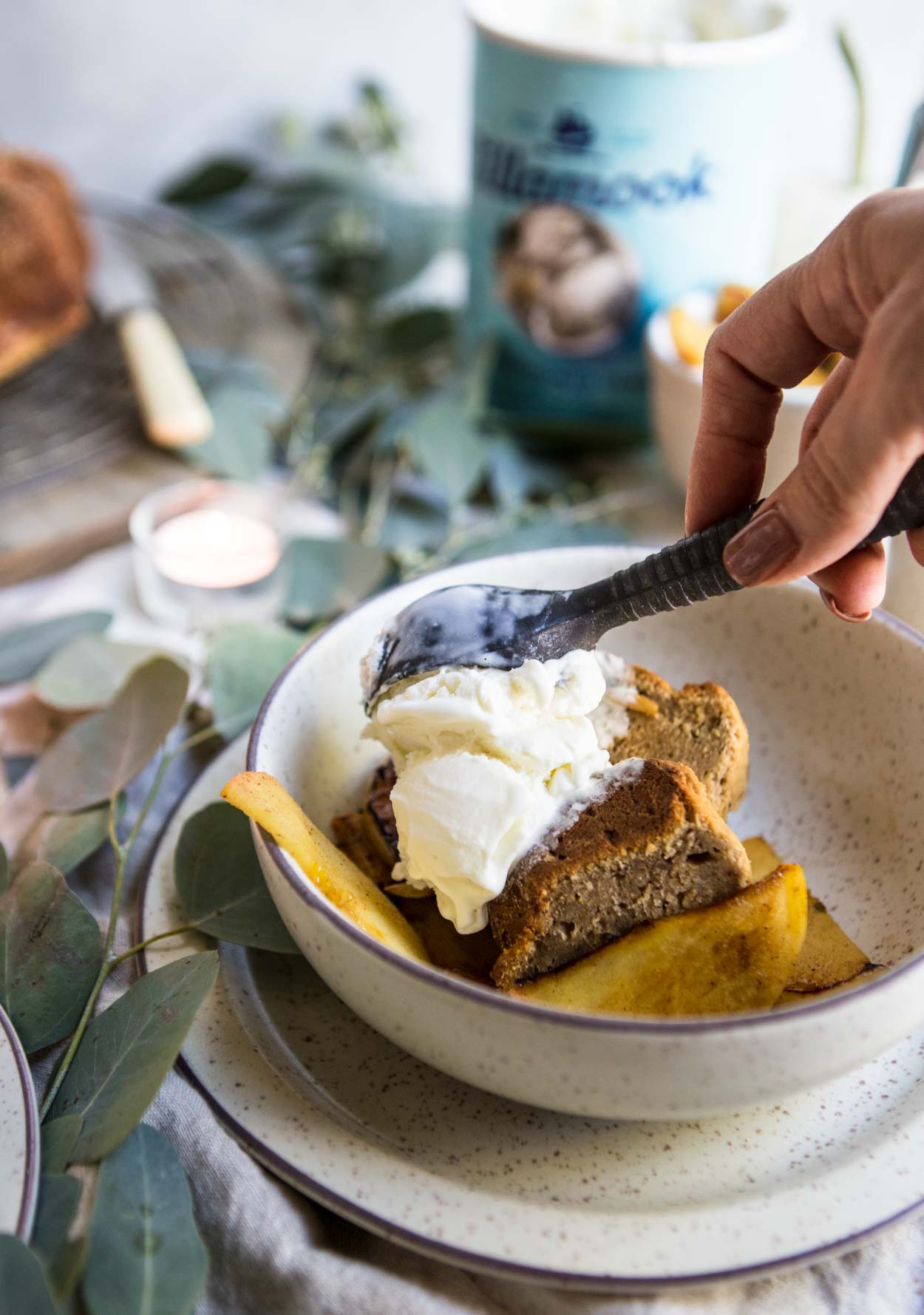 chai pound cake with Tillamook ice cream on top