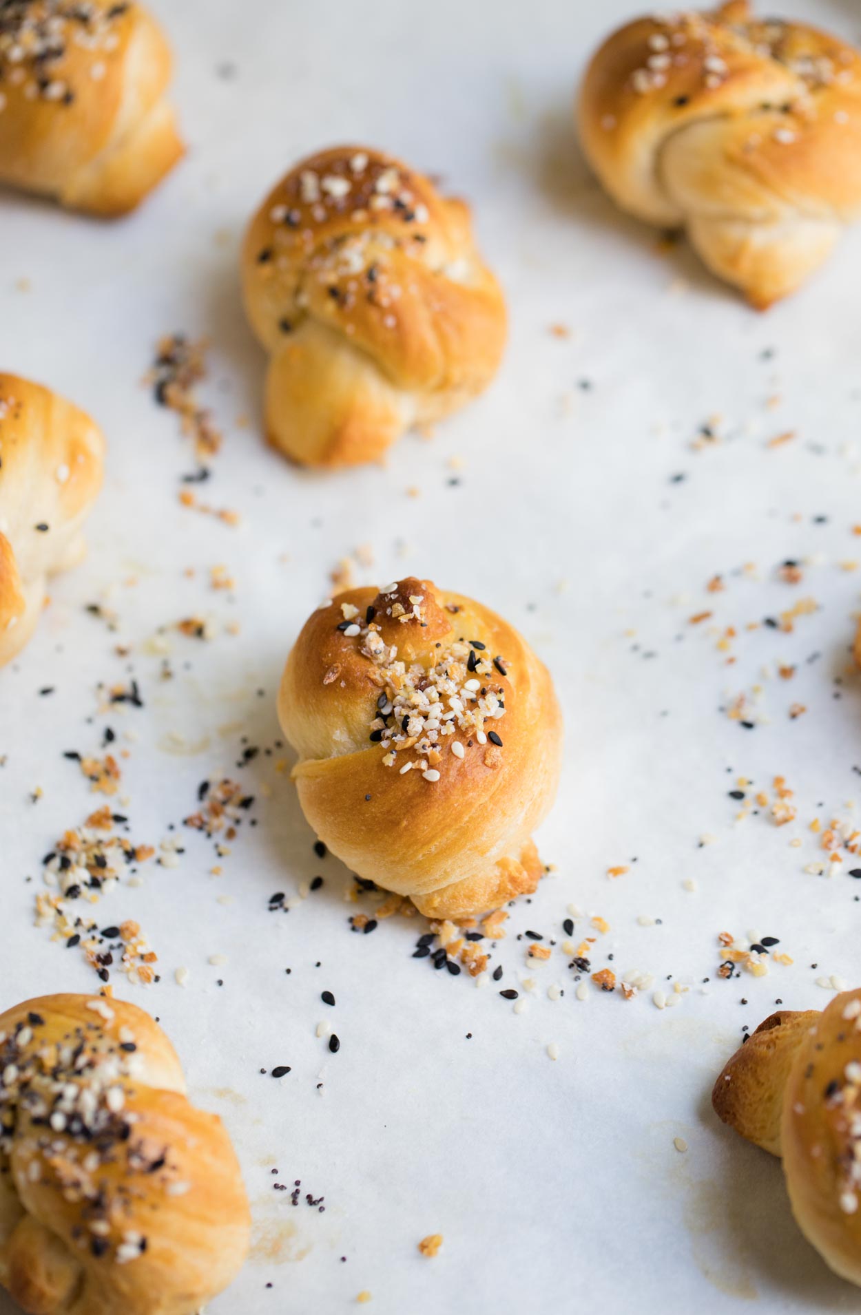 bread knots on marble surface