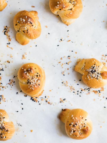 bread knots on marble surface