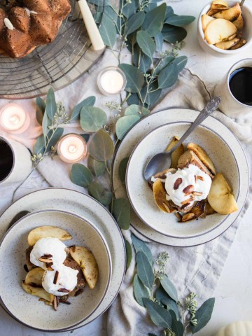 chai bundt cake with Tillamook ice cream on top