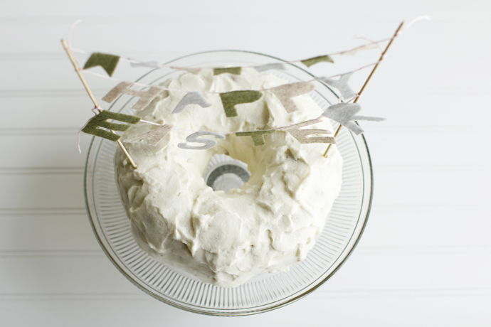 top down view of bundt cake with Happy Easter Cake topper