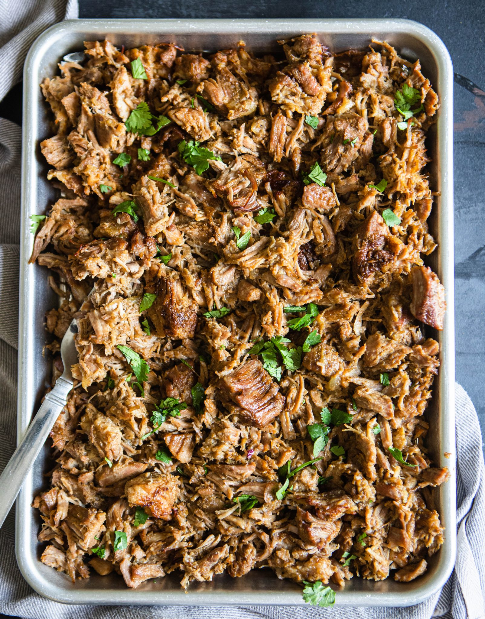 carnitas on a baking sheet