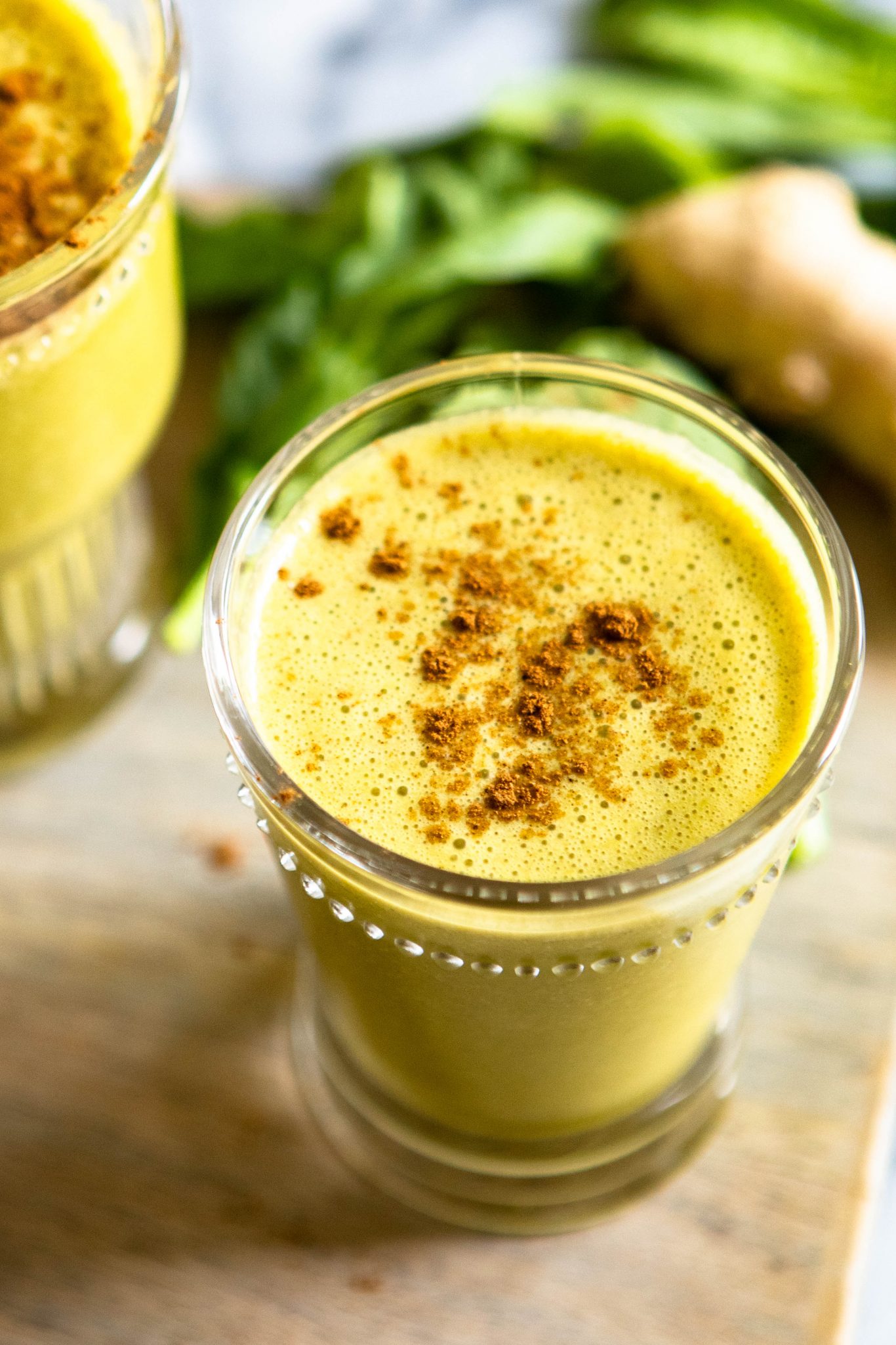 top down view of a carrot ginger smoothie