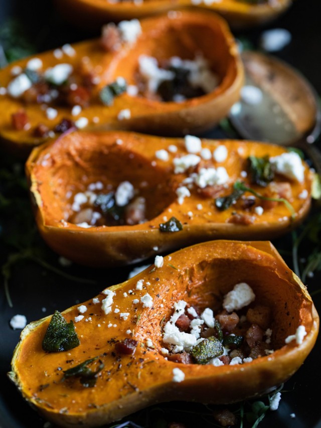 Oven Baked Squash with Maple Sage Butter & Crispy Pancetta
