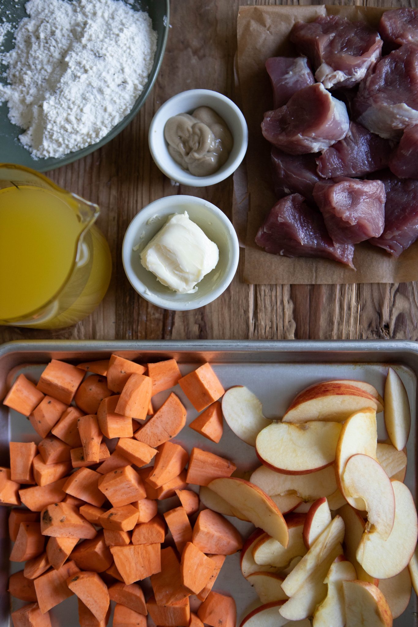 healthy pork tenderloin ingredients on a wooden board