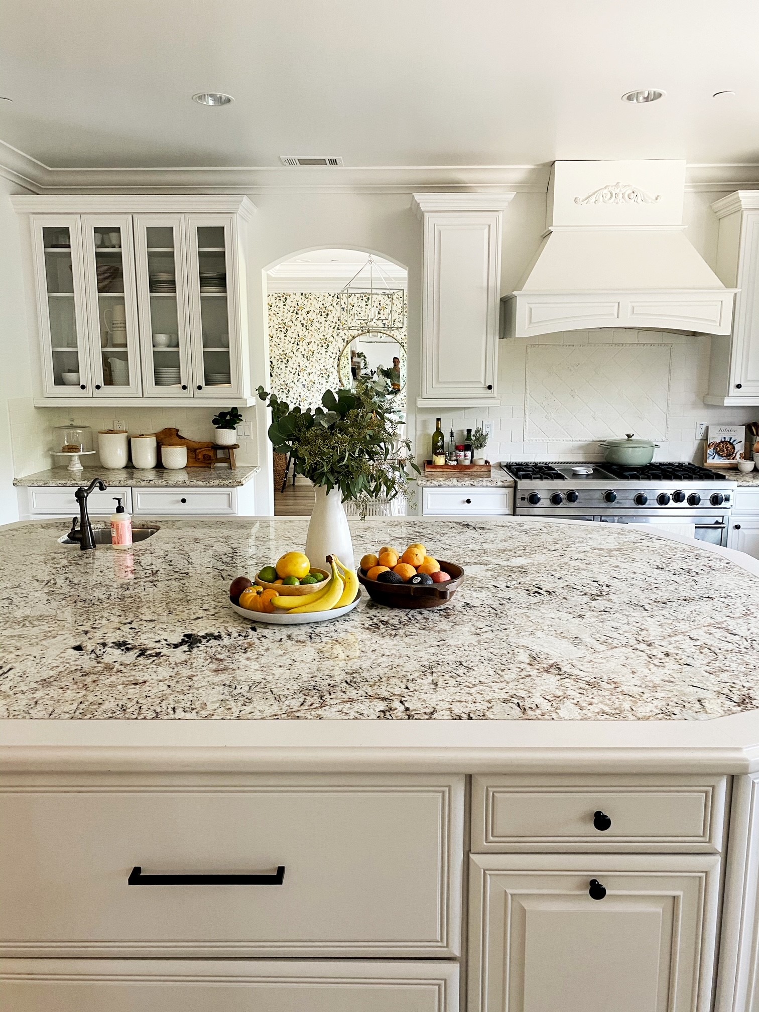 kitchen with white backsplash