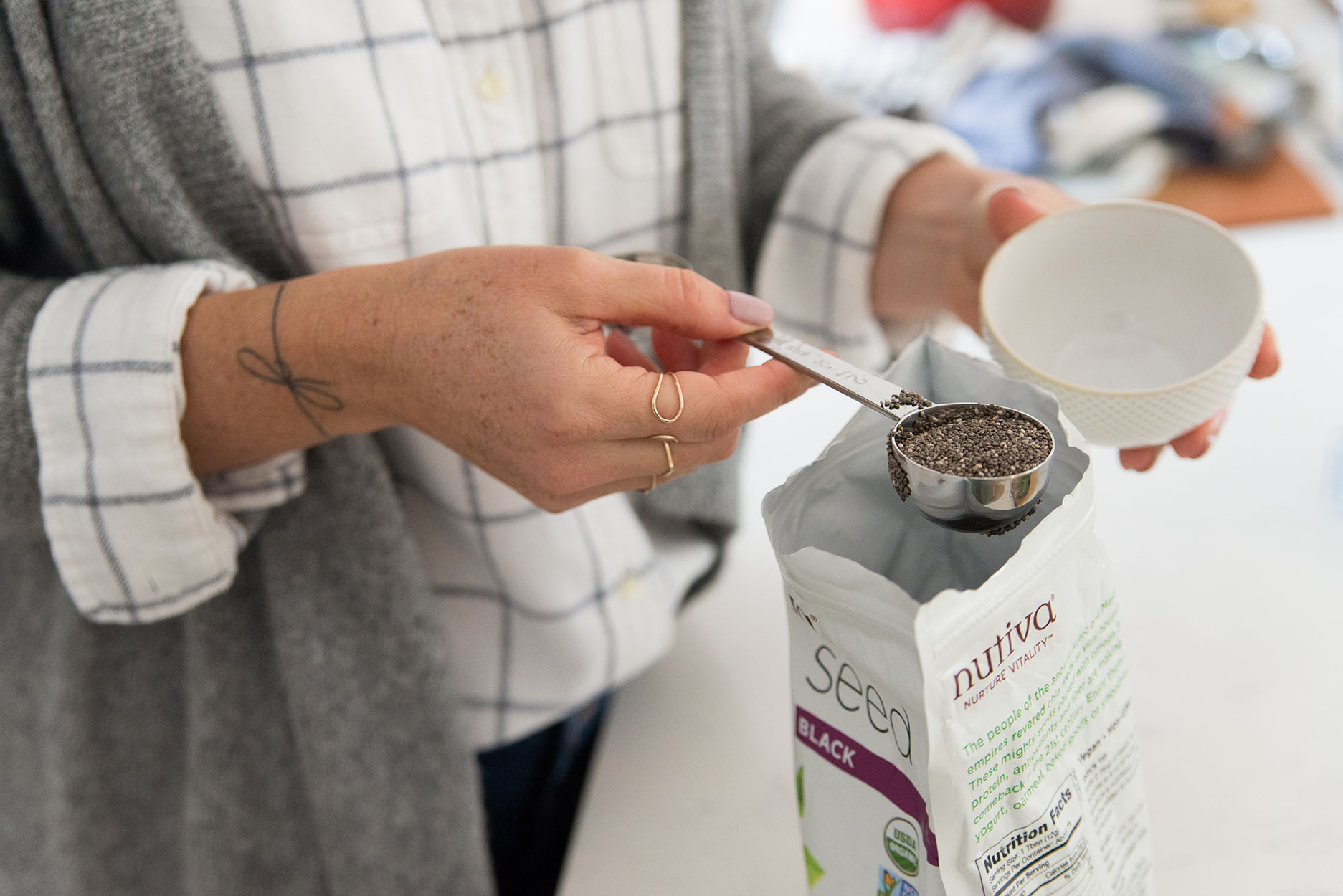 Chia seeds in a measuring spoon 