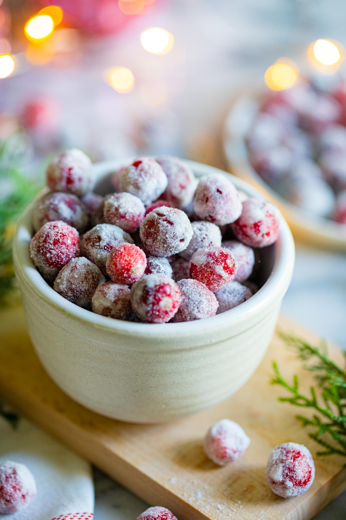 white bowl filled with ginger sugar cranberries 