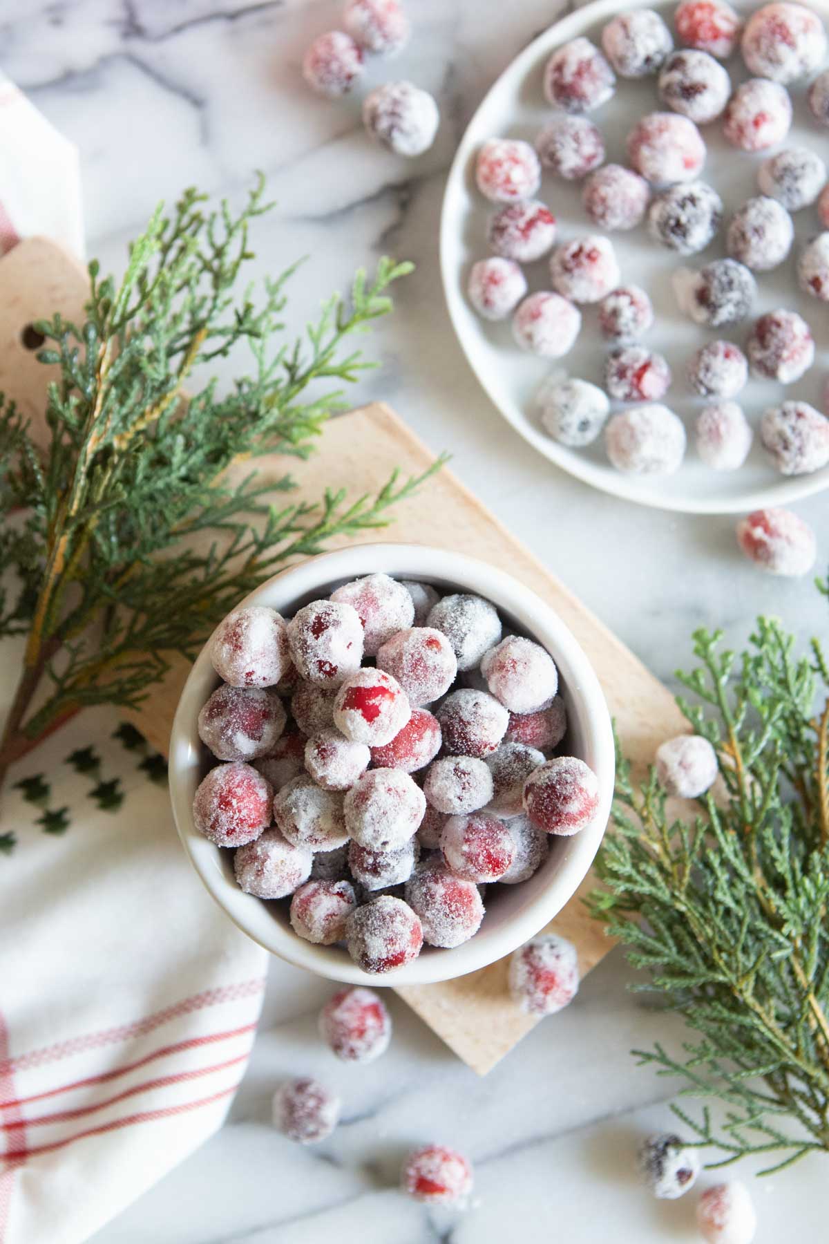 sweet candy cranberries for Christmas, in a white bowl