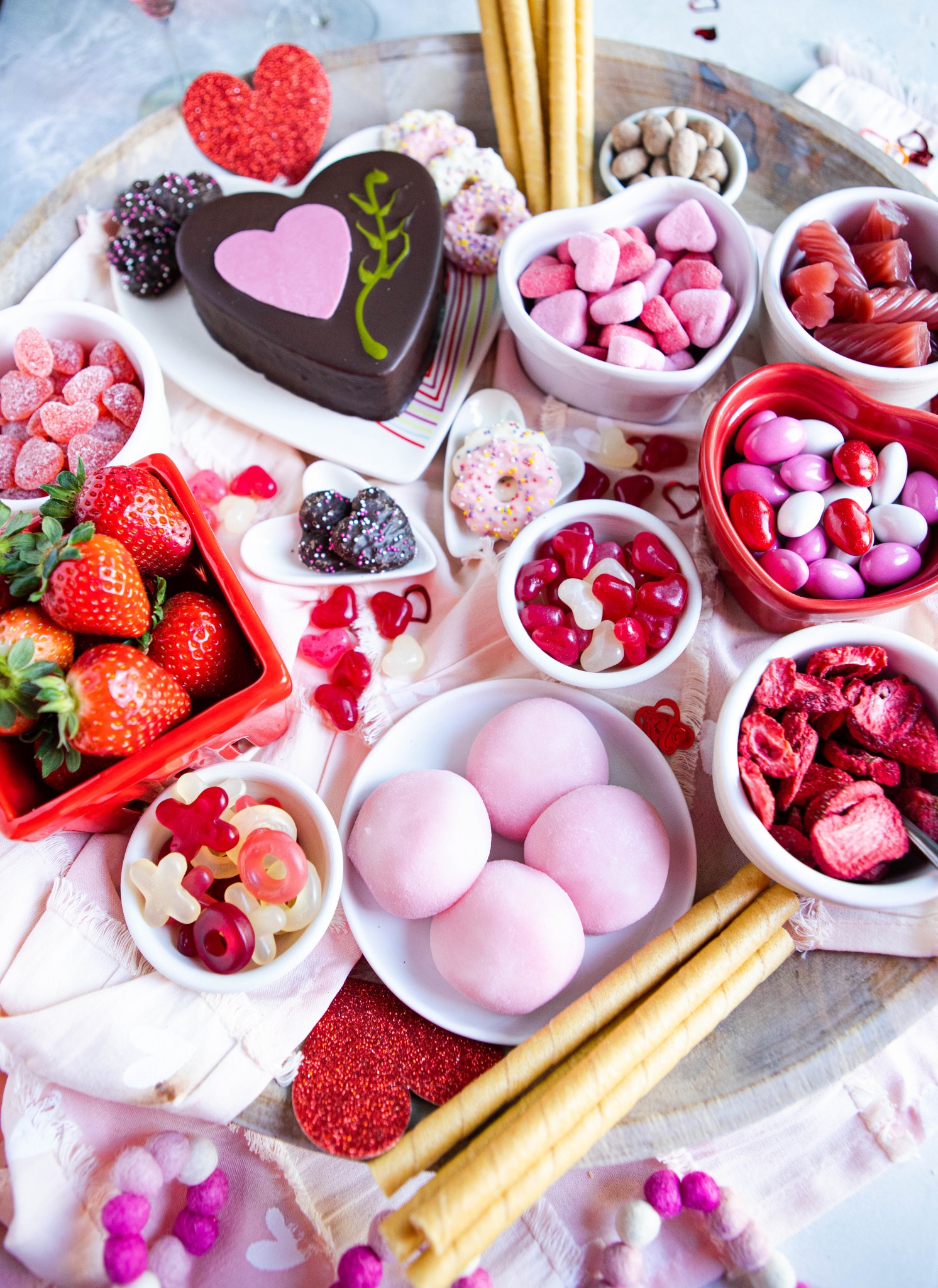 Valentine's day themed dessert charcuterie board 