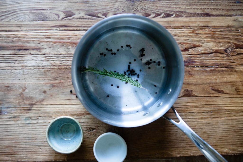 rosemary and peppercorns added to a brine for chicken breasts