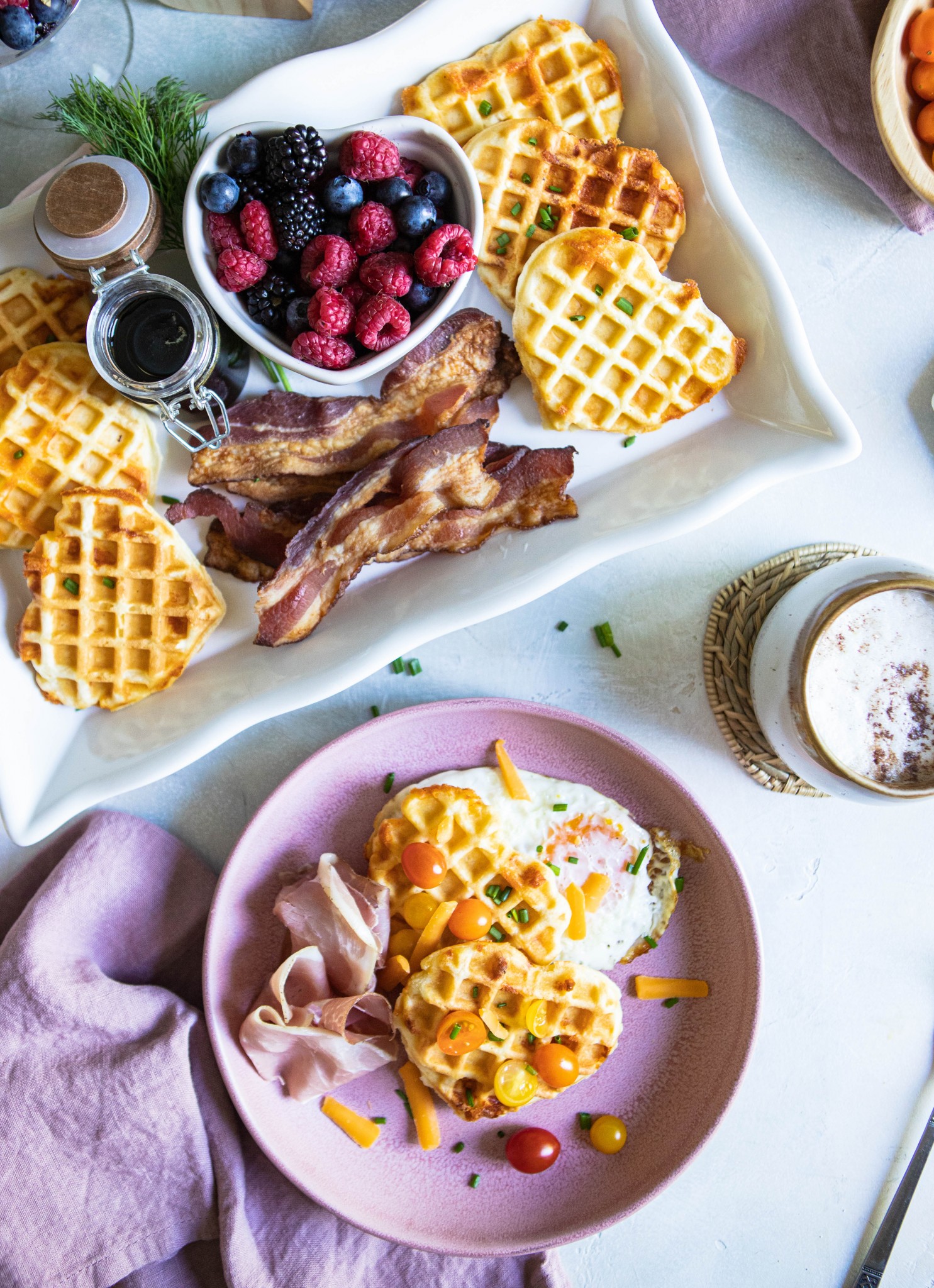 heart shaped savory waffle recipe toppings and ingredients 