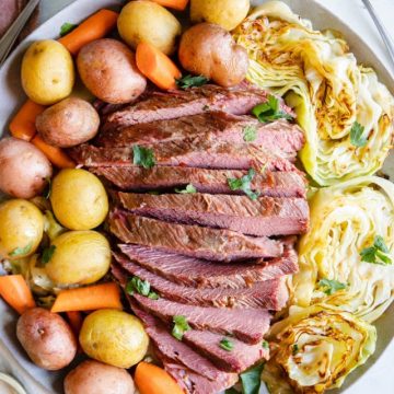 beef brisket sliced with potatoes and cabbage