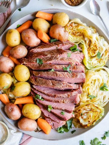 beef brisket sliced with potatoes and cabbage