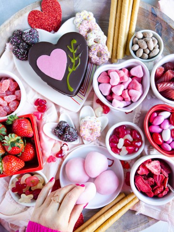 dessert board set for Valentine's Day