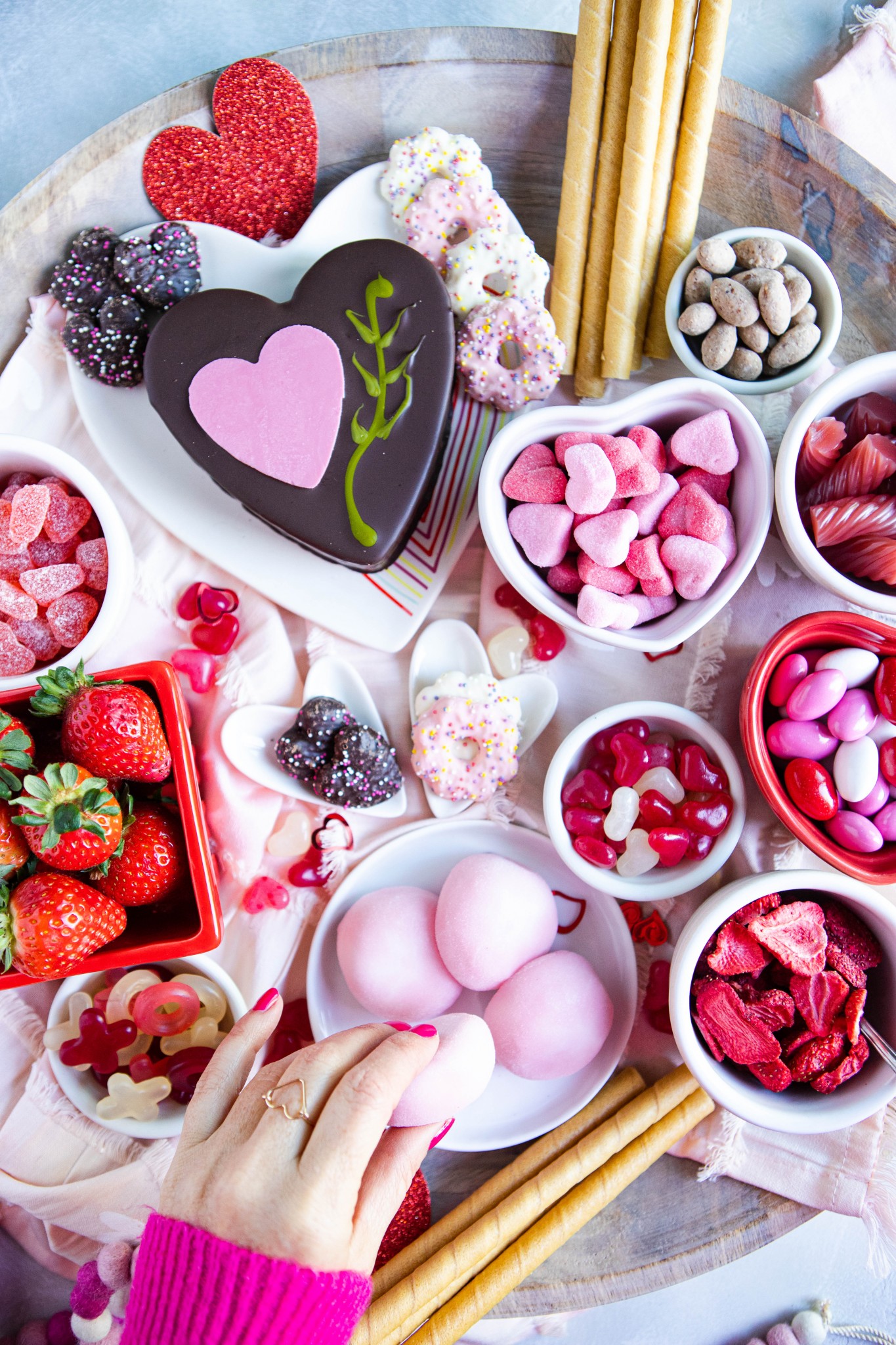 dessert charcuterie board set for Valentine's Day