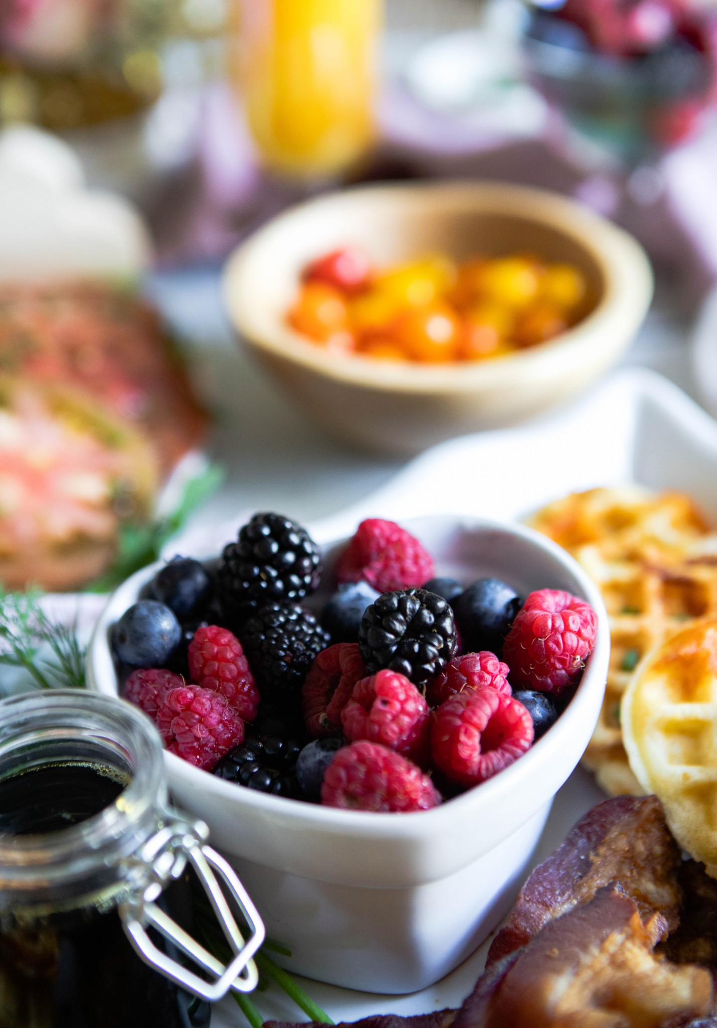 berries in a heart bowl for a Valentine's Day breakfast 