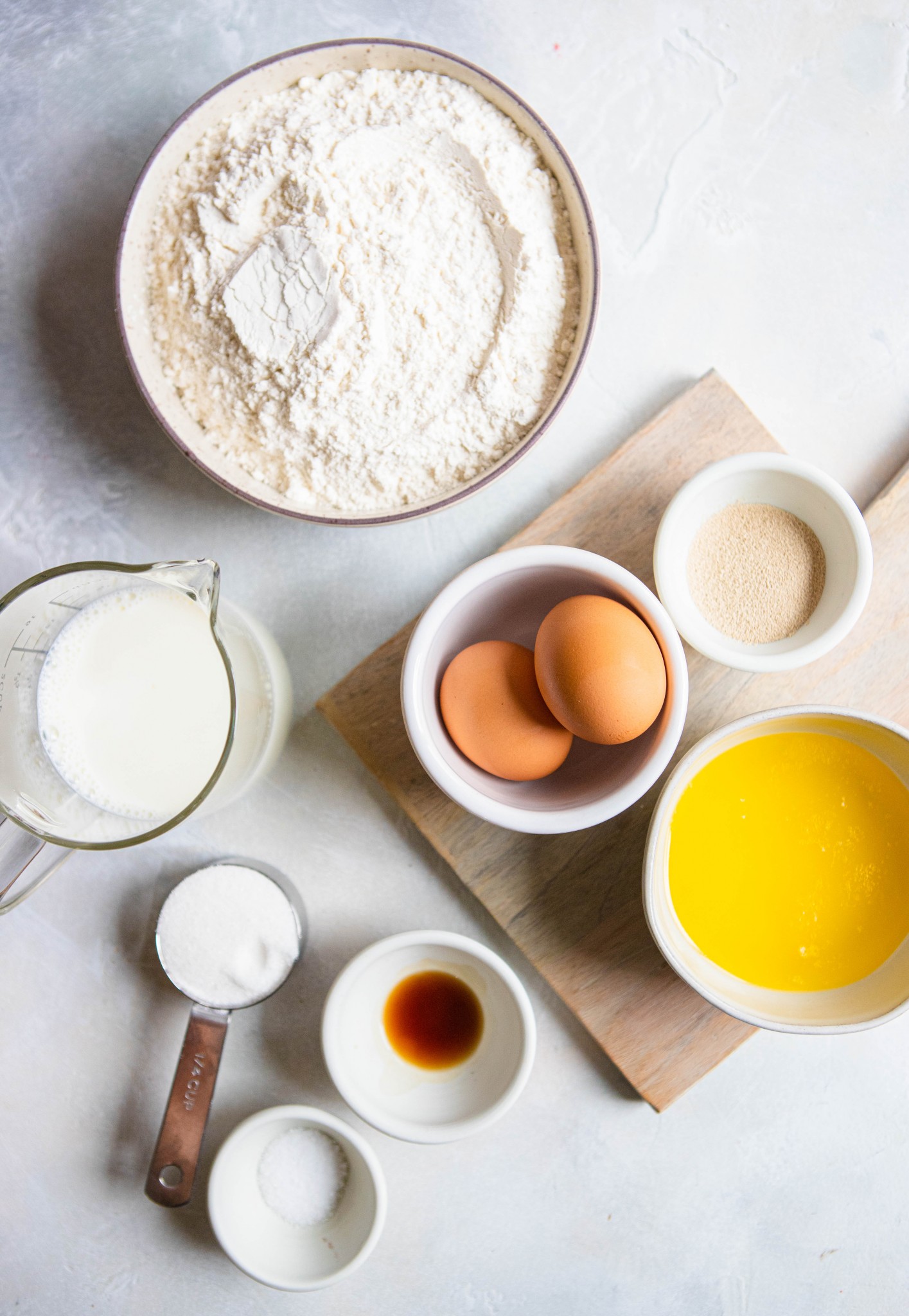 bowls of ingredients to make donuts in air fryer