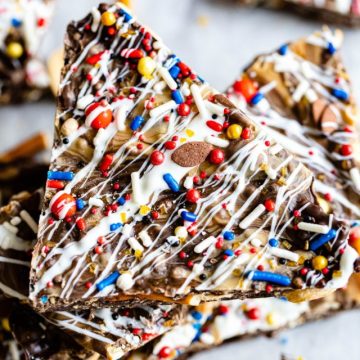 football themed sprinkles on top of bark for Super Bowl desserts ideas