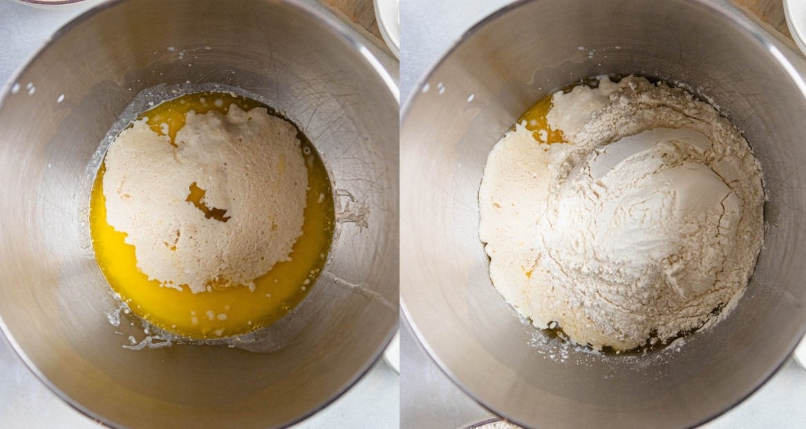 melted butter and flour mixed into homemade recipe for donuts in air fryer