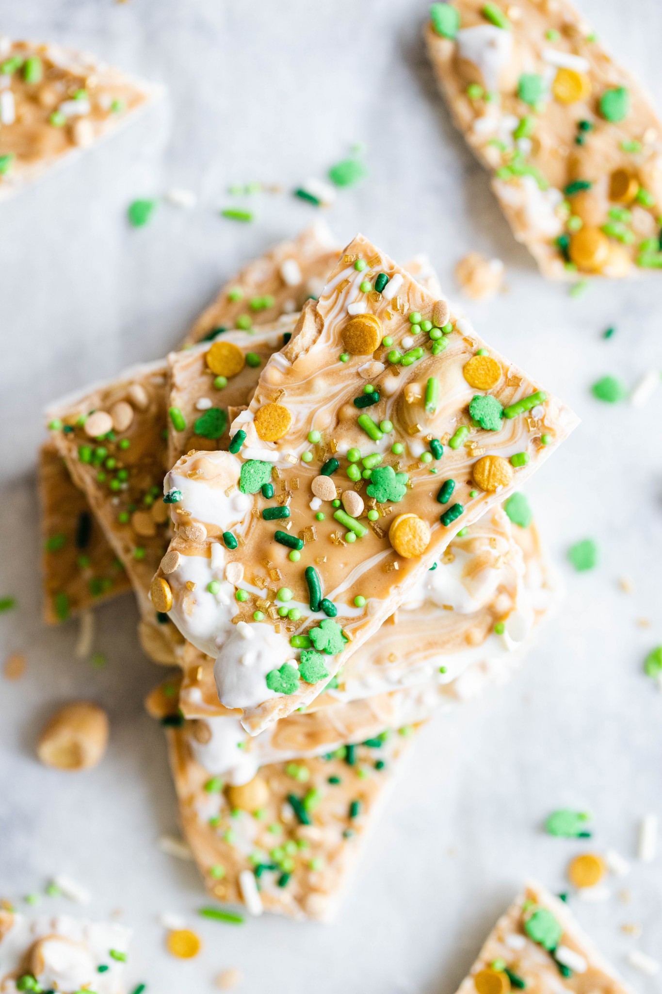 peanut butter candy bark broken into pieces