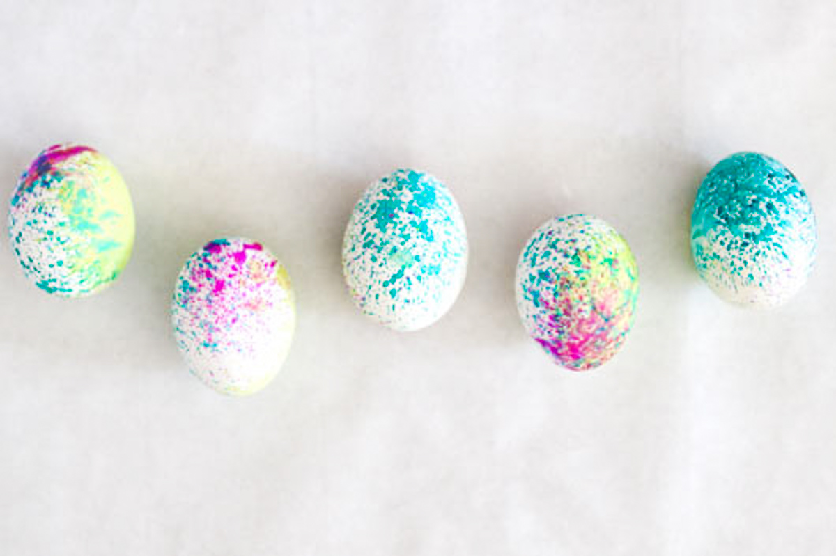 speckled painted Easter eggs using liquid watercolors 