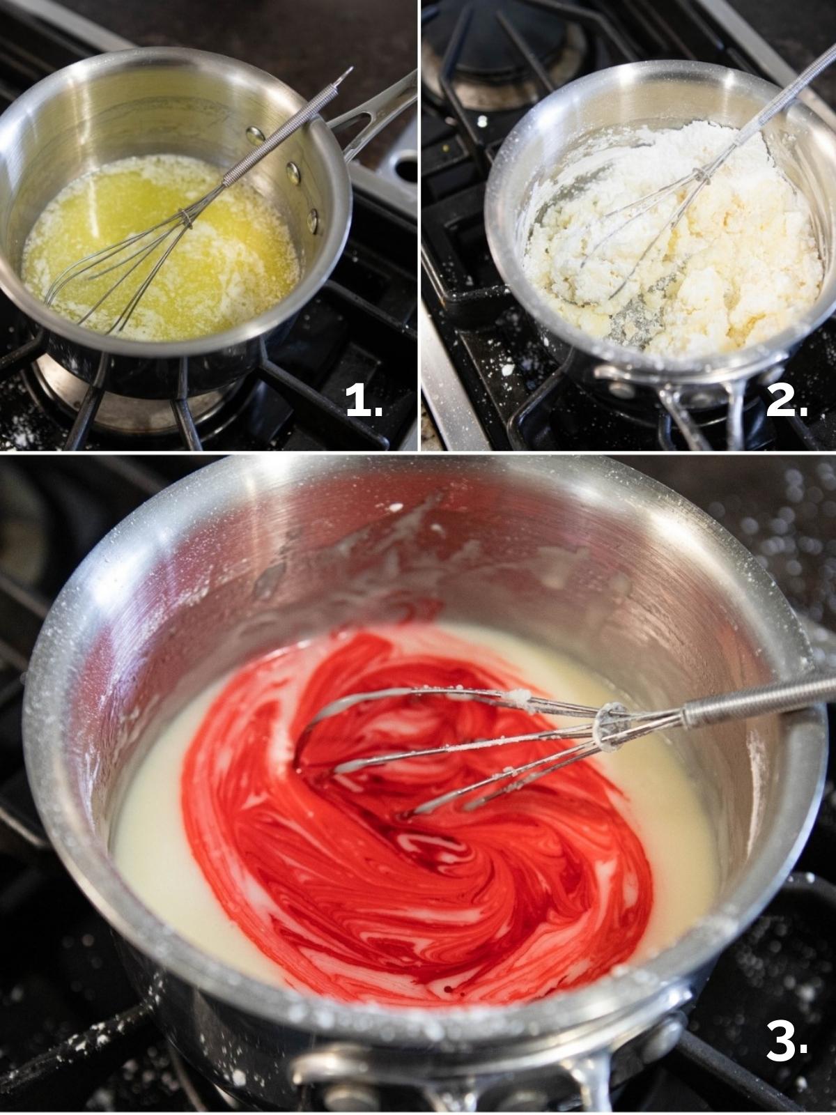 making icing in a small pan for donuts 