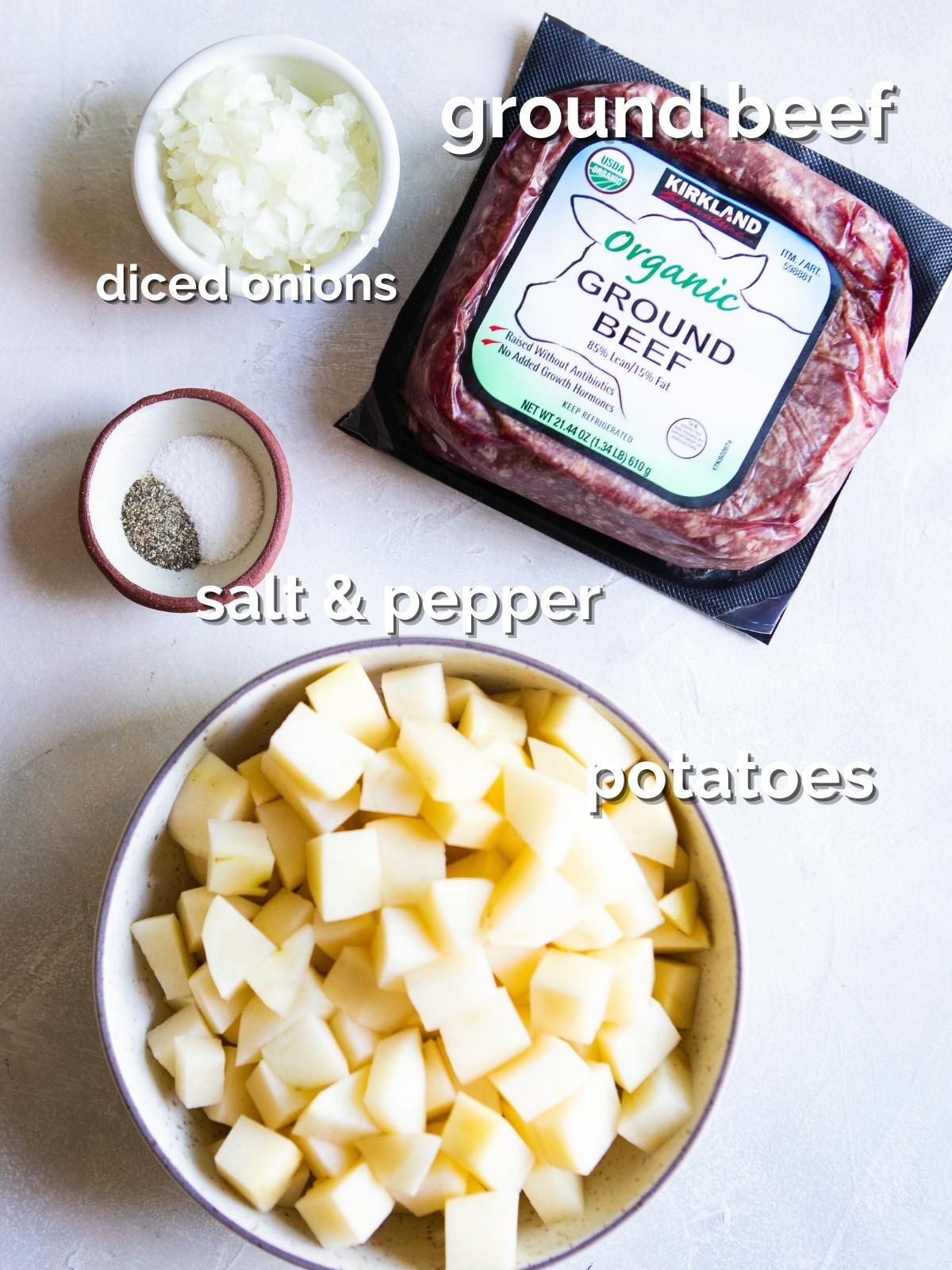 ingredients to make crispy beef and potato tacos