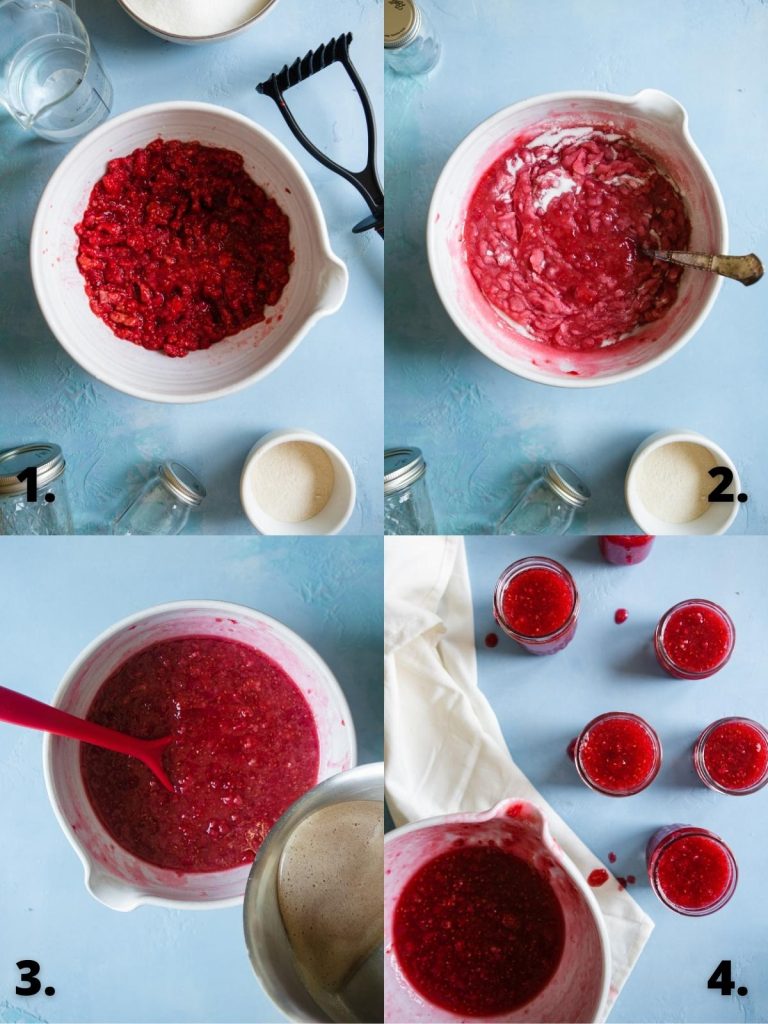 step by step instructions to make raspberry freezer jam recipe 