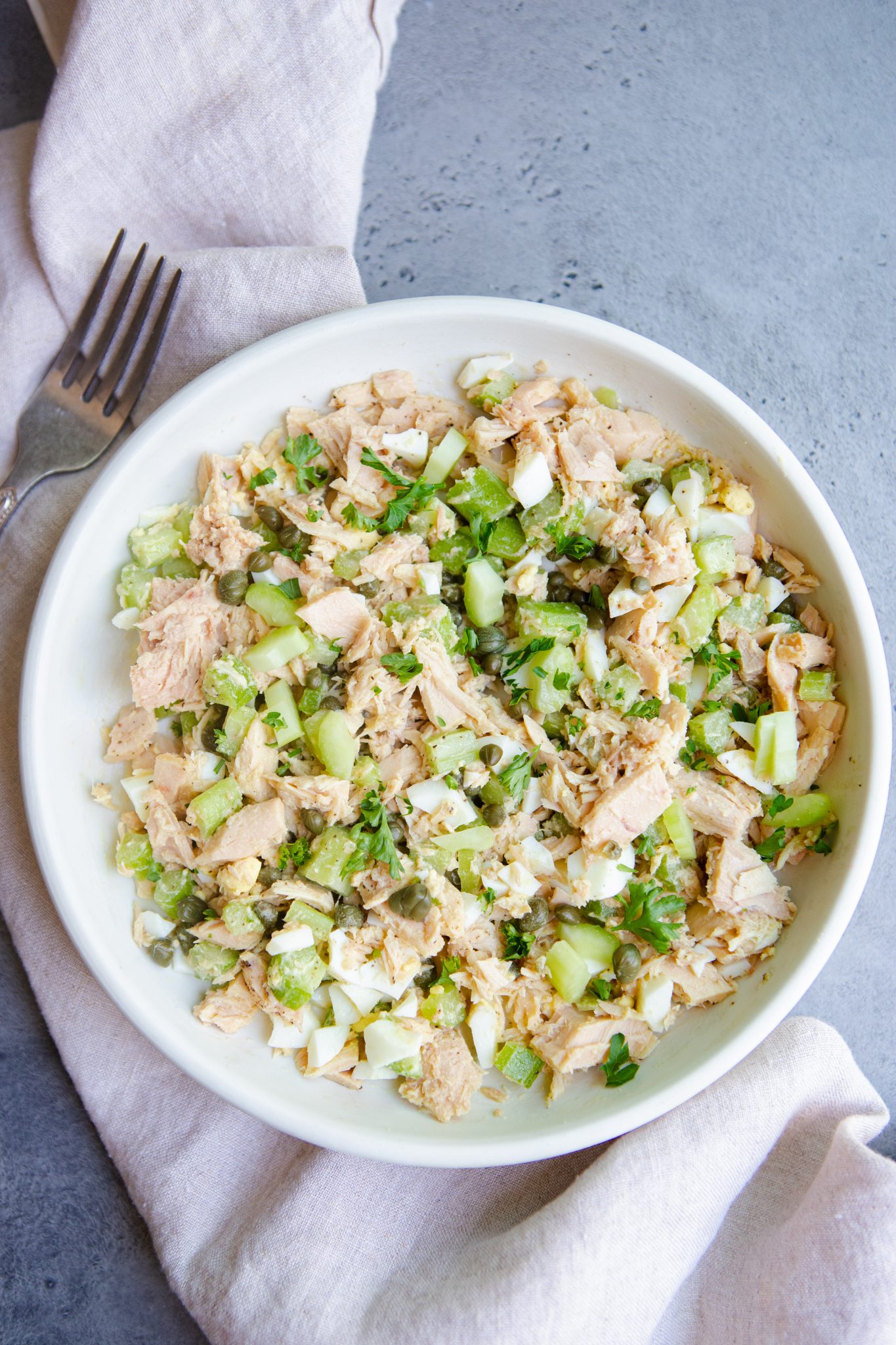 white bowl filled with tuna salad