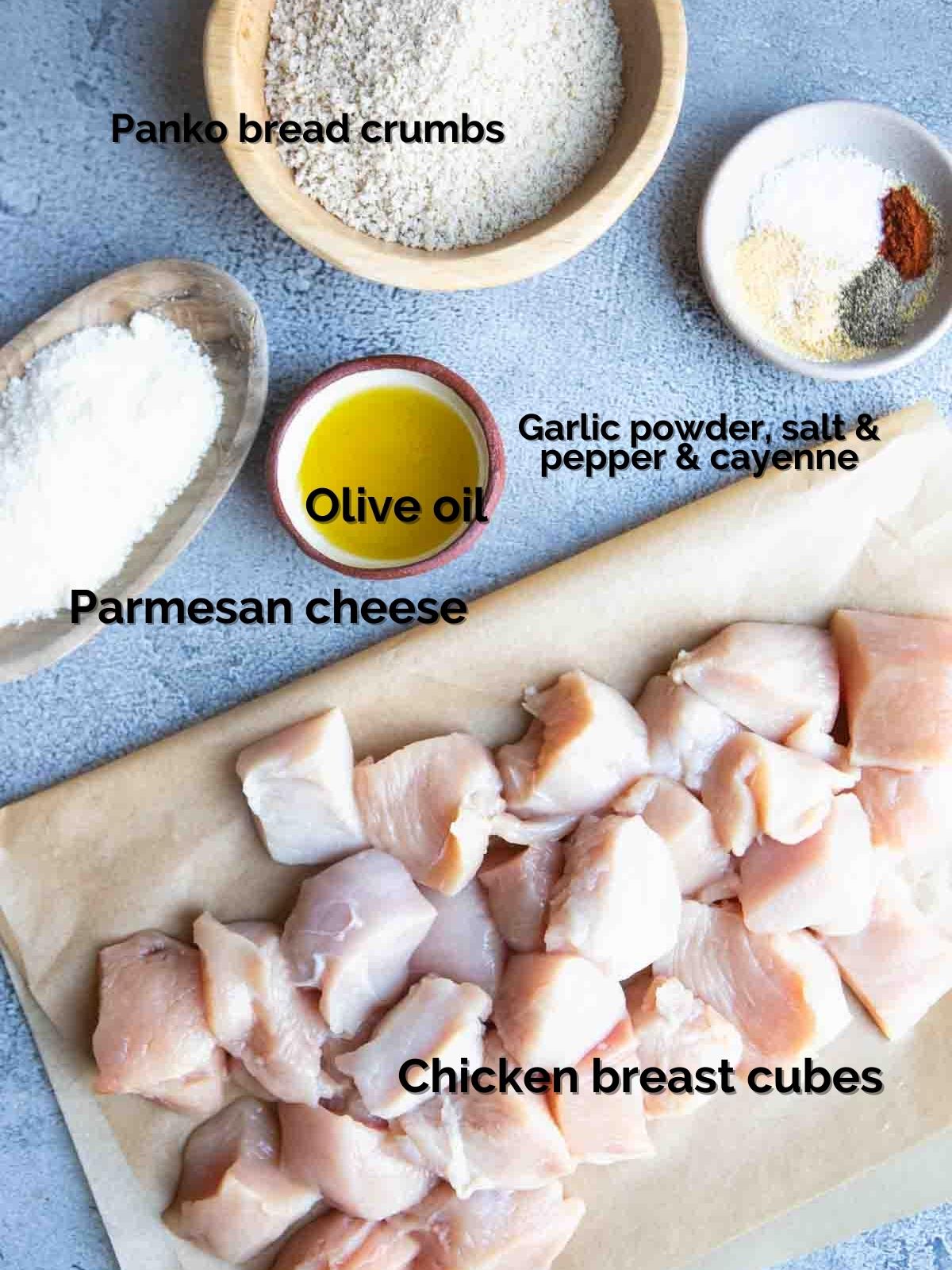 raw ingredients to make air fryer chicken bites