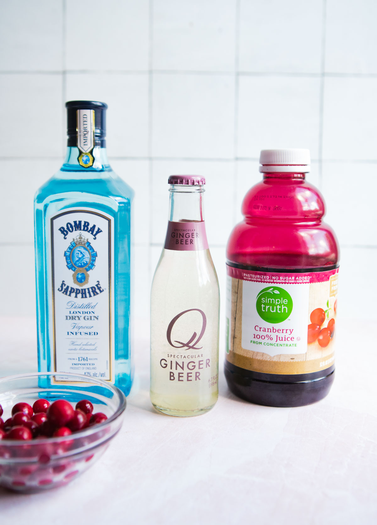 ingredients to make a cranberry gin cocktail