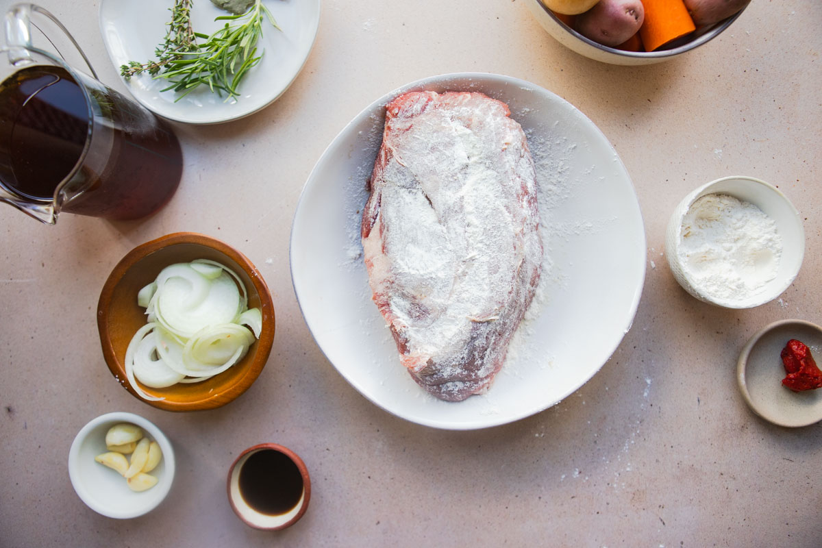 chuck roast dredged in flour