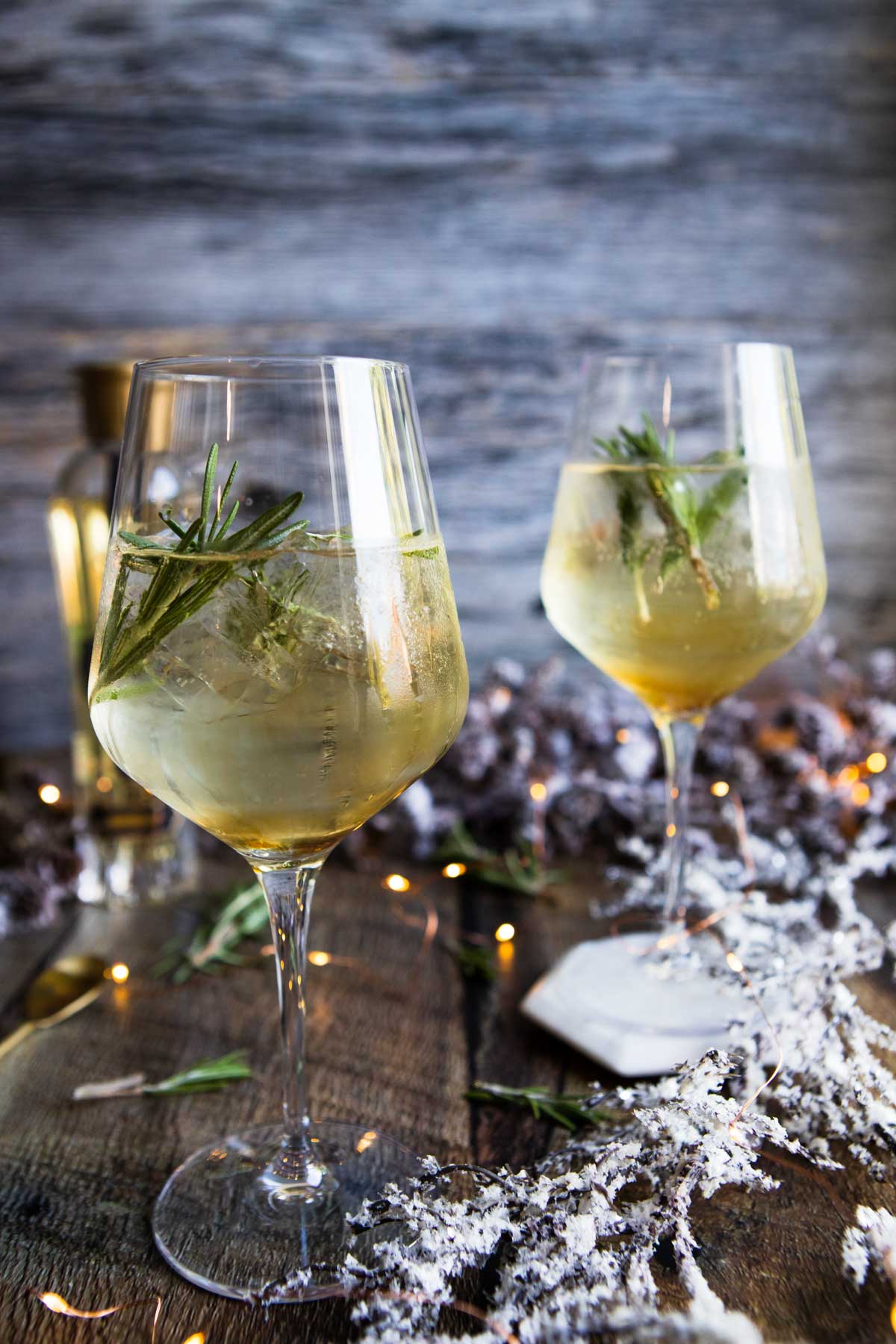 cozy winter spritz with chocolate bitters and St-Germain 