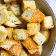 air fryer croutons on a bowl
