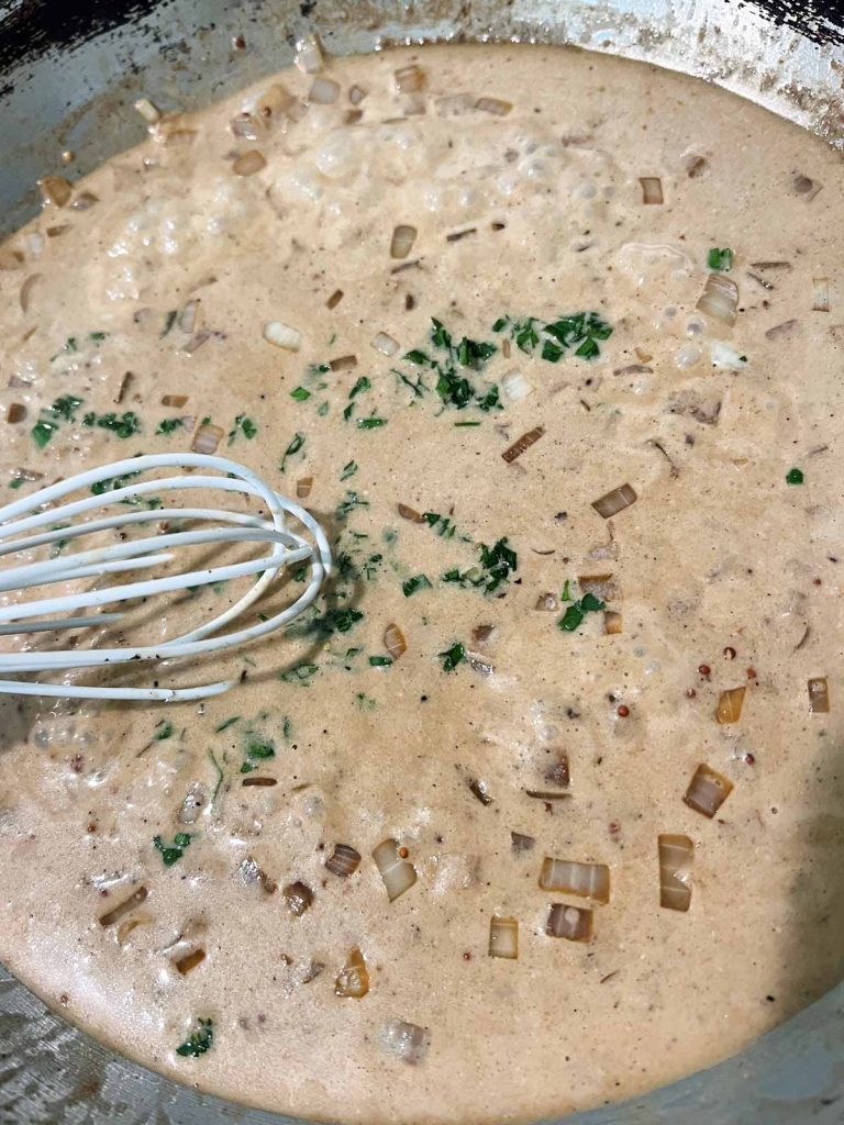 heavy cream whisked into a saute pan