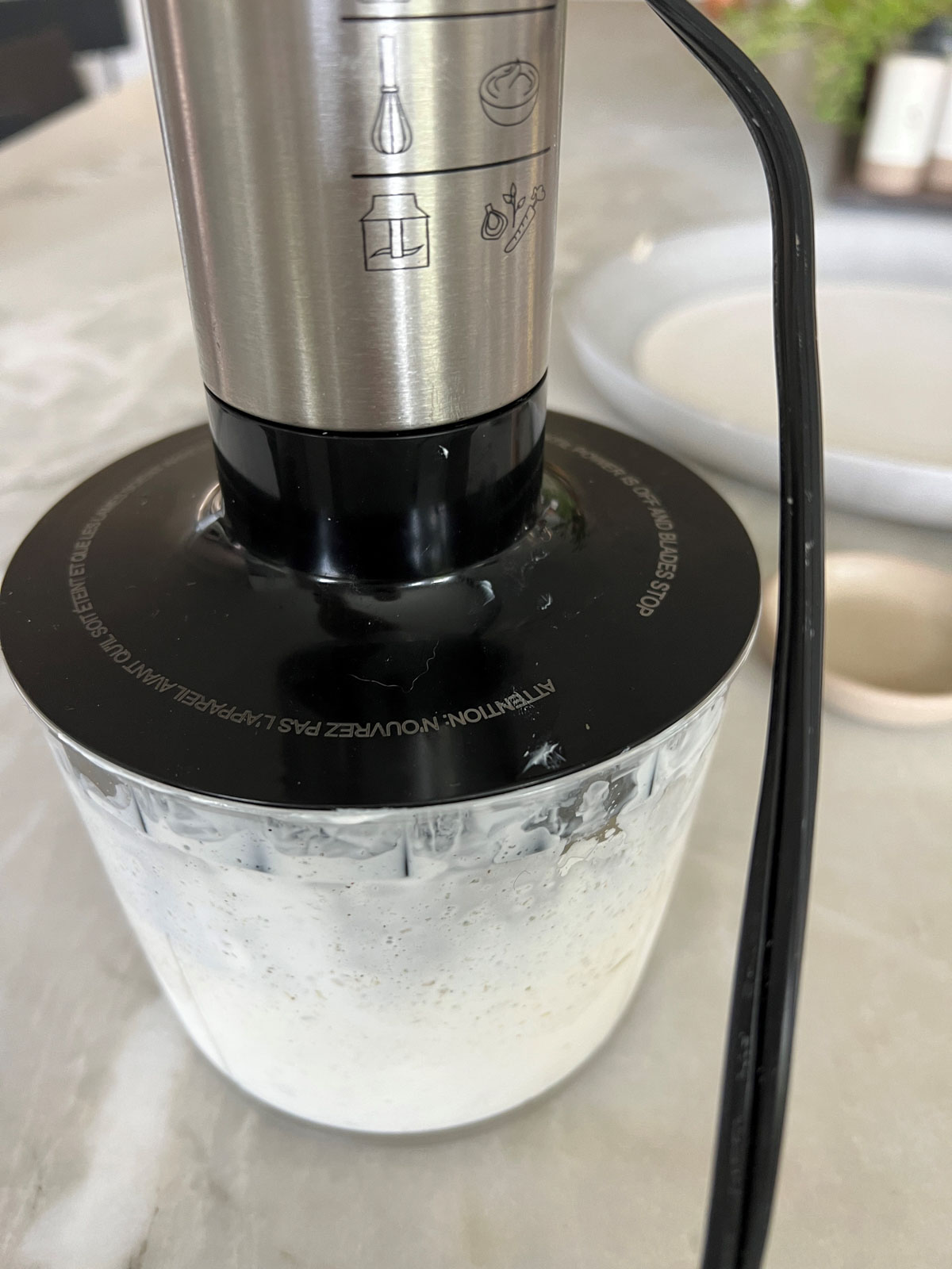 ingredients to make ranch dressing in a small handheld food processor
