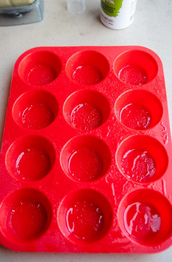 Oil coated silicone baking pan.
