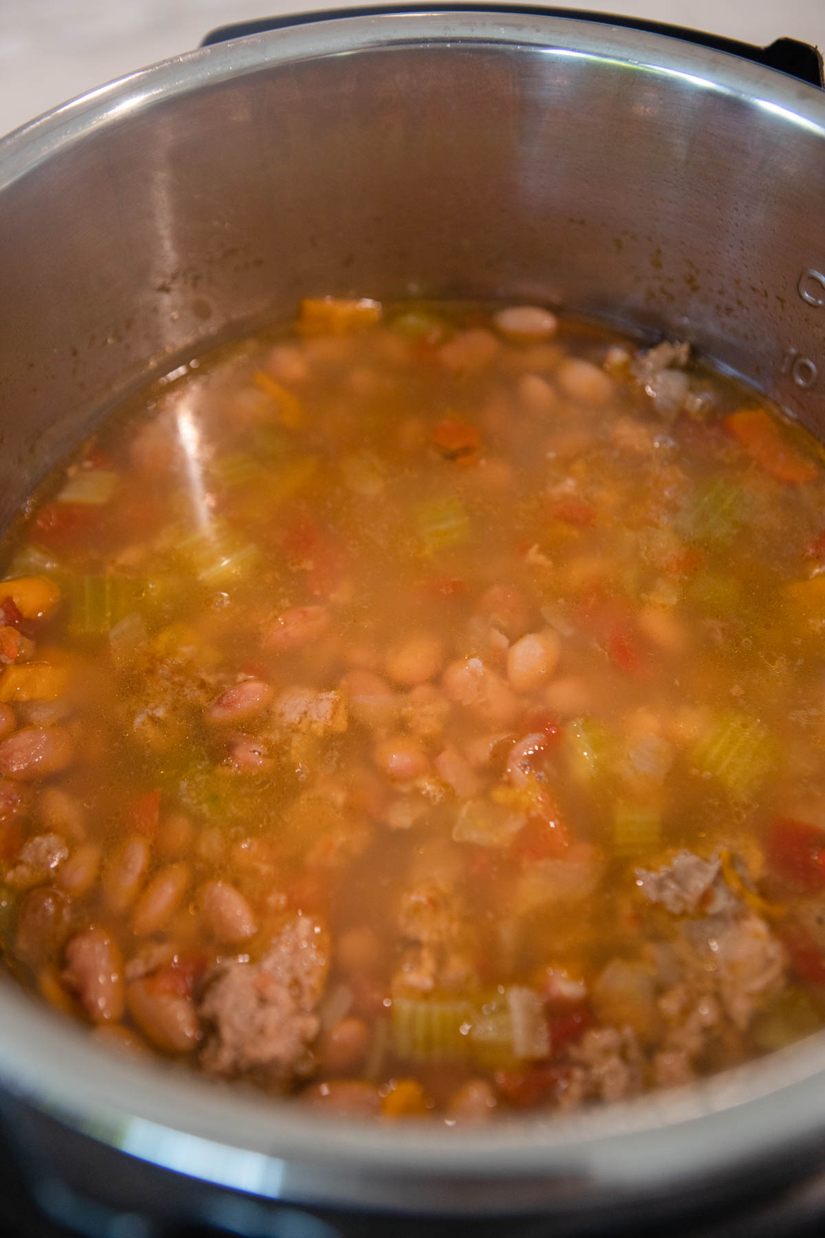 cooked instant pot bean soup in the Instant Pot 