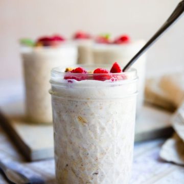 small mason jar filled with cottage cheese overnight oats