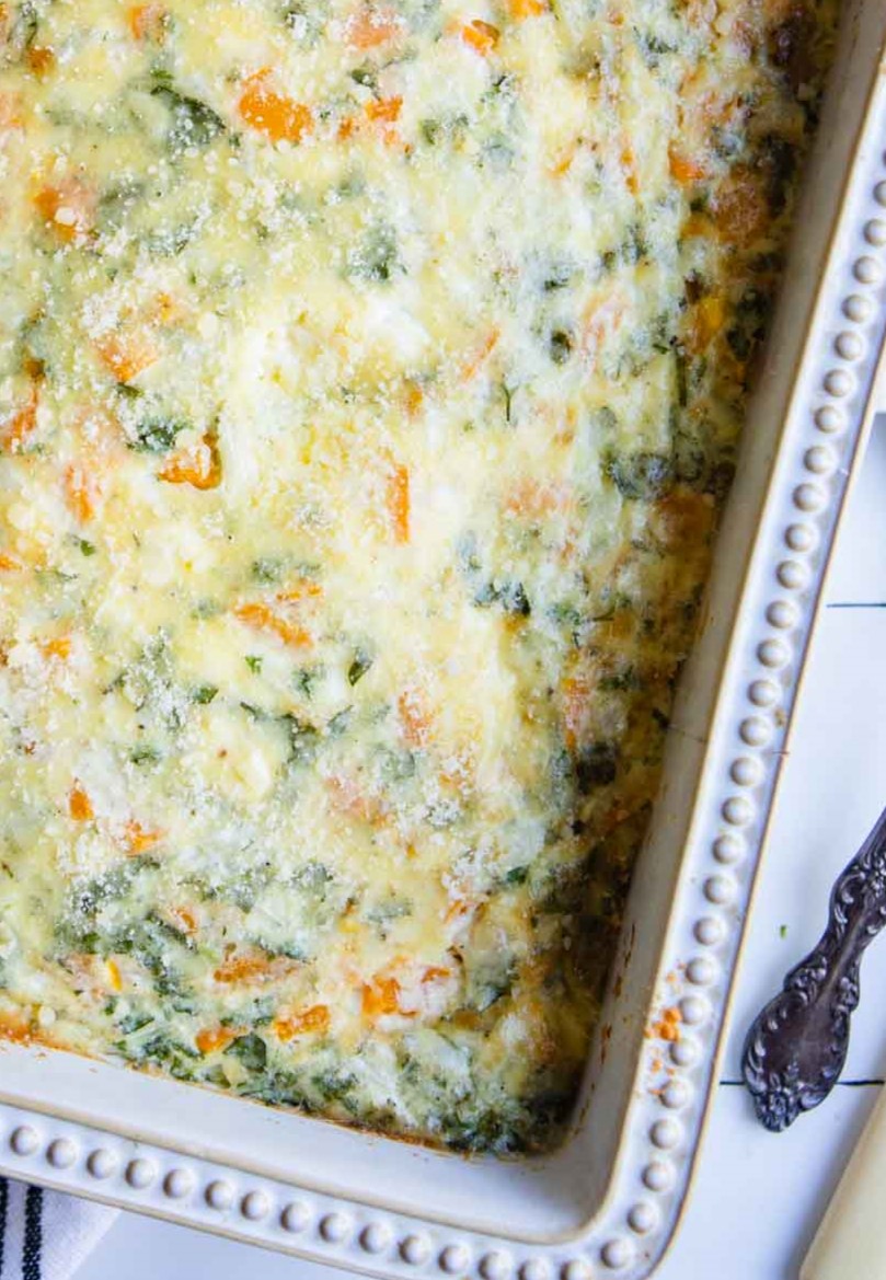 casserole egg bake with cottage cheese and fresh veggies 