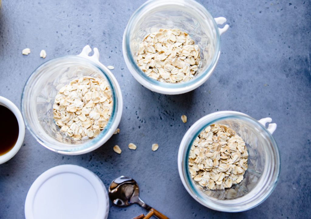 gluten free oats placed in glass jars