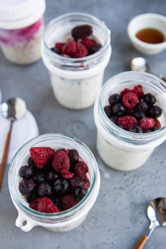 frozen fruit topped on overnight oats