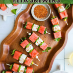 watermelon feta skewers Pinterest image with text overlay
