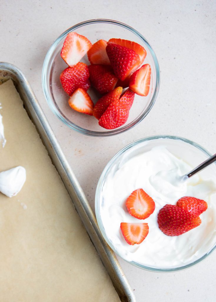 strawberries dipped in Greek yogurt